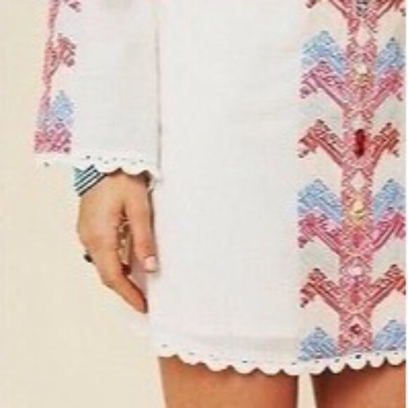 RARE Vintage Free People Embroidered Bell Sleeve Hippie Boho Mini Dress - Picture 4 of 12